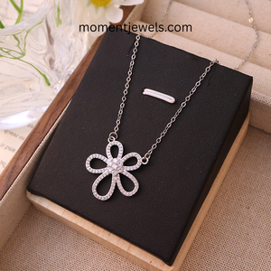 Silver Plated <b>Titanium</b> Steel Moissanite Pendant Necklace Floral <b>Chain</b> Necklace for Women Gift Jewelry - Product Image 2