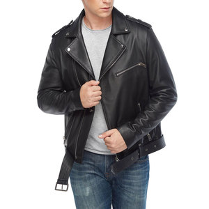 Blouson moto en cuir véritable pour homme avec fermeture éclair et col rabattable, style automne, coupe classique, noir - Product Image 6