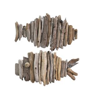 Juego de 2 Esculturas de Pared Art Deco con Forma de Pez de Madera Flotante (Decoración para el Hogar Hecha a Mano con Madera Flotante) - Product Image 1