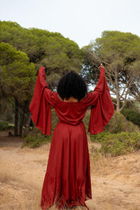 Robe longue féérique médiévale tendance 2026 en coton à manches cloche, style elfique bohème, vêtement féminin, robe maxi fantaisie Cottagecore - Product Image 3