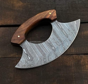 Cuchillo para Pizza de Acero de Damasco de Grado Industrial Hecho a Mano, con Mango de Madera y Funda de Cuero, Garantía de 3 Años, Personalizable - Product Image 4