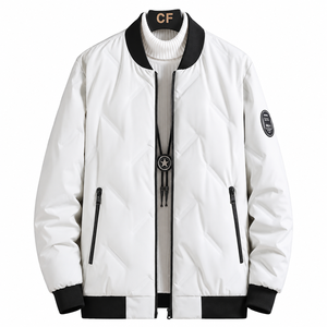Chaqueta Acolchada Larga de Invierno para Hombre, Tejida y Teñida, con Cuello Alto, Cierre de Cremallera, Ecológica, Estilo Casual - Product Image 1