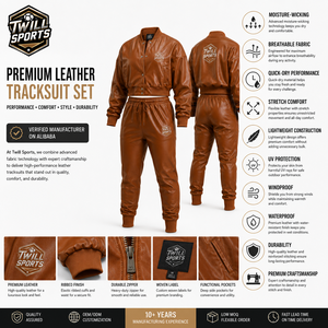 Twill Sports Women Brown PU Leather Tracksuit Full Sleeve Button Up Collar Drawstring <b>Pants</b> Sporty Leather Tracksuit Set - Product Image 6
