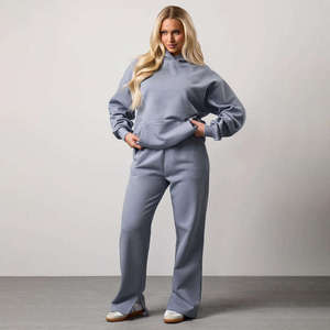 Conjunto Deportivo Oversize para Mujer, Azul Niebla, Corte Holgado, Sudadera con Capucha y Pantalones Jogger de Pierna Recta, 2 Piezas, para Uso Casual y Deportivo - Product Image 1