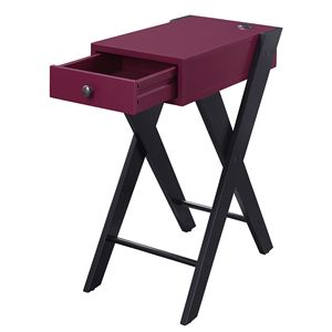 Burgundy and <b>Black</b> USB Nightstand Elegant <b>Side</b> <b>Table</b> with Convenient Charging Ports - Product Image 3