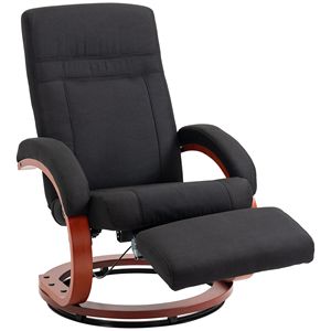 Modern Black Manual Recliner Chair Swivel Adjustment Padded Leather Arms <b>Footrest</b> Electric Wood Base Sponge for Living Room - Product Image 1
