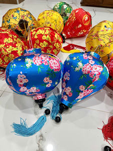 Hoi An Silk Lantern Diamond Shape Hoi An Silk Lantern with Crane Bird Floral <b>Pattern</b> Handmade Vietnam Decorative Hanging Lantern - Product Image 3