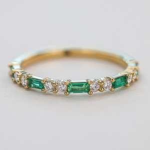 Emerald Baguette Eternity <b>Ring</b> Alternating Wedding <b>Stacking</b> <b>Ring</b> 925 Sterling Silver 14K Gold Plated Jewelry - Product Image 6