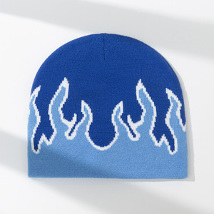 Unisex Beanie Hat With Flame Pattern Color Blocking Knitted <b>Winter</b> <b>Cap</b> For Adults Casual Style 100% Acrylic - Product Image 5