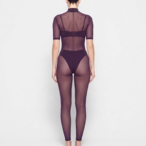 Sheer Turtleneck Bodysuit Women Full Length Short Sleeve High Waist Sexy Clubwear <b>Jumpsuit</b> Mesh Fit Type Skinny See Through Suit - Product Image 2