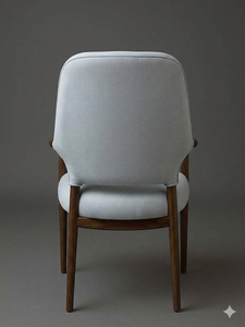 Chaise de salle à manger rembourrée moderne avec pieds et accoudoirs en bois, tissu bleu clair, design mi-siècle, meubles pour la maison - Product Image 2