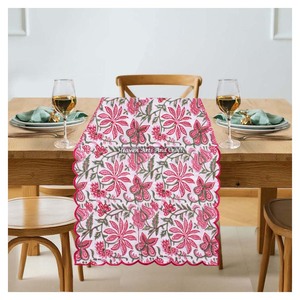 100% Pure Cotton Traditional Hand Block Print Embroidery Scallop Edge <b>Table</b> <b>Runner</b> Bohemian Style <b>Wedding</b> Restaurant - Product Image 5