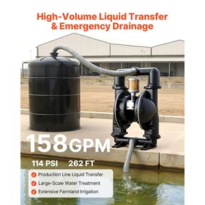Pompa a Doppia Membrana ad Aria Compressa da 158 GPM, Ingresso e Uscita da 2 Pollici, Pompa Pneumatica in Alluminio per Trasferimento Olio Esausto, Max 114 PSI - Product Image 3