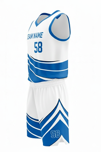 Conjunto de Camiseta de Baloncesto Personalizada, Blanca y Azul, Sublimada, Absorbente de Humedad, Unisex, para Adultos, Cuello en V, Sin Mangas, Nombre del Equipo 58 - Product Image 4