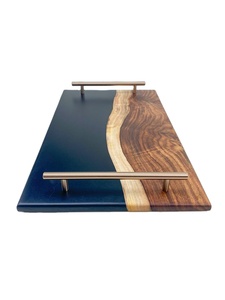 Wooden Tabletop Tray Kitchen Eating Working <b>Desk</b> Acacia Wood & Epoxy Resin <b>Laptop</b> Table <b>Stand</b> Serving Tray with Metal Holders - Product Image 2