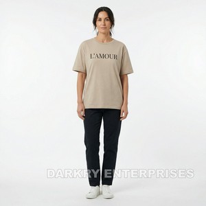 T-shirt kaki pour femme, fabricant, slogan français personnalisé, tee-shirt graphique, vente en gros, haut en coton surdimensionné, OEM, streetwear, vêtements pour femmes - Product Image 1