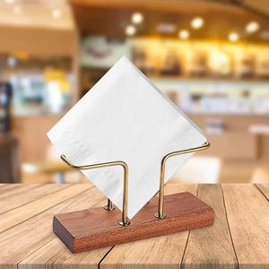 Porte-serviettes élégant, base rectangulaire en bois, support en métal doré, accessoire de cuisine élégant, largeur 5,5 cm - Product Image 3