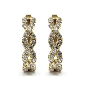 Semplice Bella Bling Tocco di Design 18k Oro Giallo VS SI Diamante Rotondo Gioielli Cerchi Sveglio Orecchini Per La Cerimonia Nuziale Del Partito