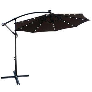 10 ft esterno a energia solare LED illuminato Patio ombrello impermeabile 8 costole a manovella Base croce parasole per giardino ponte cortile - Product Image 5