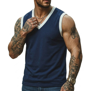 Men's V Neck Muscle Fit Tank Top Contrast Trim Stylish Casual Sleeveless Shirt Wholesale Price Customizable Tank Tops For Men - Product Image 4
