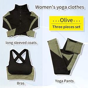 Ensembles de tenues de sport sans couture pour femmes, 3 pièces, vêtements de yoga, leggings et soutien-gorge de sport extensible, fitness - Product Image 5