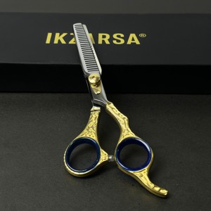 Ciseaux à effiler les cheveux en acier inoxydable plaqué or, haute précision, à dents affûtées, pour salons de coiffure et barbiers - Product Image 2