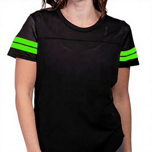 T-shirt décontracté pour homme, noir uni, à manches courtes, col rond, respirant, tricoté, coupe classique, avec rayures jaunes - Product Image 5