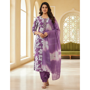 Ensemble de 3 pièces de vêtements traditionnels indiens faits main de qualité supérieure pour femmes, chemises en rayonne, imprimé feuille d'or, style Laxmi - Product Image 5