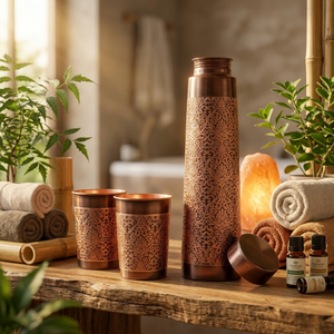 Modern Eco-Friendly Pure Copper Glass Leak Proof Water Bottle for Daily Drinking Travel & Home Use BPA Free from India - Product Image 3