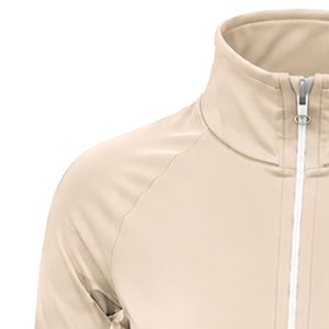 Haut de sport beige personnalisé pour femme avec fermeture éclair quart de tour, manches longues à motif floral, idéal pour l'entraînement et les activités sportives - Product Image 3