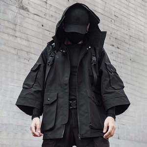 Multi Pocket <b>Punk</b> Style Mens Techwear Hooded Streetwear Custom logo Windbreaker <b>Jacket</b> Black Techwear Buckled Zip Cargo <b>Jacket</b> - Product Image 6