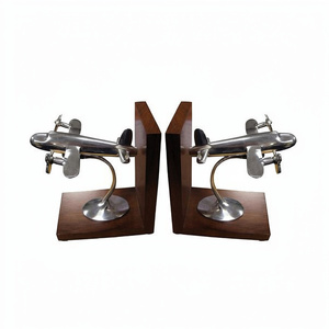 Aeroplan Design Bookend <b>Sets</b> Hot Selling Modern Style <b>Desk</b> for Table Decorative Bookend Stainless Steel Metal Wooden Base - Product Image 1