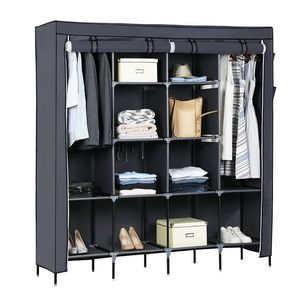 67\" Gray Portable Wardrobe 12-Shelf <b>Clothes</b> <b>Storage</b> Rack with 4 Side Pockets for Closet <b>Storage</b> - Product Image 5