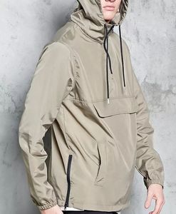 Custom Design Free Sample Blank Custom Zip <b>Windbreaker</b> Men's Hooded <b>Black</b> Side-zip Anorak With Pocket Jacket new - Product Image 3