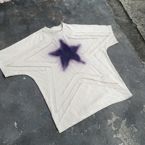 Premium 100% Cotton Oversized T Shirt Custom Embossed <b>Star</b> Logo Unisex Streetwear Hip Hop Men Tee - Product Image 3