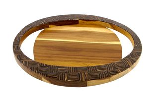 Bandeja Redonda Bohemia de Madera de Teca de 40 cm con Incrustaciones Abstractas de Cáscara de Coco, Bandeja de Servicio Natural para Bodas, Cumpleaños, Mesa de Comedor, Bali - Product Image 2