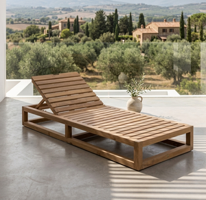 Modern Livia Lounger High Quality Sustainable Teak Foldable Sleek Geometric <b>Pool</b> Dining <b>Lounge</b> Chair Designed Contemporary Hotel - Product Image 2