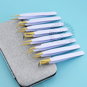 New Arrival Custom Titanium Fiber Tweezers Curved Stainless Steel Isolation Eyelash Extension Tweezers Light Weight Private - Product Image 1