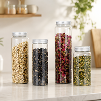 Pot en plastique PET transparent avec couvercle en aluminium et impression sérigraphique pour l'emballage de thé, de noix et de compléments alimentaires en détail