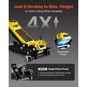 Martinetto idraulico da officina in acciaio resistente da 3 tonnellate, a basso profilo, con doppi pistoni e pompa a sollevamento rapido per auto - Product Image 2