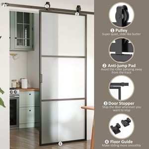 Porta Scorrevole Industriale in Vetro Temperato Satinato 36x84 con Kit Hardware Facile da Installare 6FT, Maniglia in Acciaio al Carbonio con Superficie Rifinita - Product Image 6