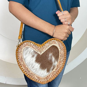Bolso de Hombro de Cuero Vacuno con Cremallera y Gran Capacidad para Mujer, Bolso de Hombro Individual en Forma de Corazón de Cuero Genuino - Product Image 4