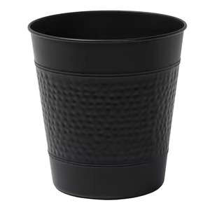 Modern <b>Black</b> Cylindrical Metal Storage Bucket Open Top Minimalist Design Indoor Outdoor Household Waste Bin Geometric Patter - Product Image 1