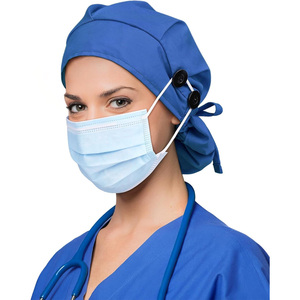 Blue Satin Surgical <b>Cap</b> with Buttons and Tie Back Needle Detection for Hospital Uniforms Unisex <b>Scrub</b> Headwear Accessory - Product Image 5
