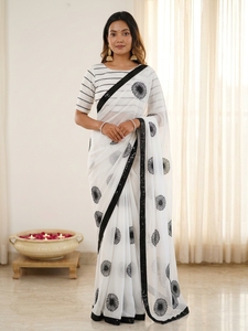Sari moderne en georgette avec travail de sequins, style indien, pour les occasions spéciales, matériaux recyclés, prix bas pour femmes - Product Image 5