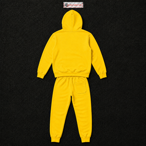 Conjunto de chándal con sudadera con capucha oversize amarilla para hombre y mujer, sudadera lisa y pantalones de chándal de pierna ancha, ropa casual urbana al por mayor - Product Image 6