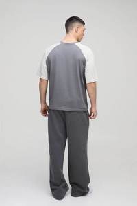 mens grey graphic raglan sleeve short sleeve <b>tshirt</b> worldwide homme print relaxed oversized fit crewneck tee top - Product Image 4