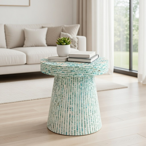 Mesa de Centro de Lujo con Incrustaciones de Hueso de Vietnam, Hecha a Mano, Redonda, con Incrustaciones de Madreperla, Mueble Moderno para Sala de Estar - Product Image 5