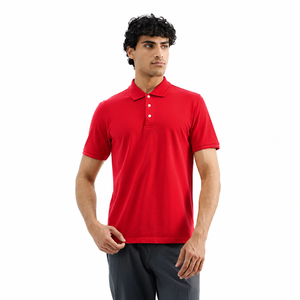 Polo de Manga Corta Rojo para Hombre, de Algodón Piqué, Transpirable, Casual, de Color Sólido, Tejido de Punto, Corte Regular, para Uso Diario - Product Image 1