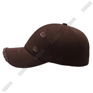 Casquette SIBRIN personnalisée en sergé de coton marron délavé, casquette de baseball à visière incurvée déchirée, pour motorsport, skateboard, streetwear et activités de plein air - Product Image 3